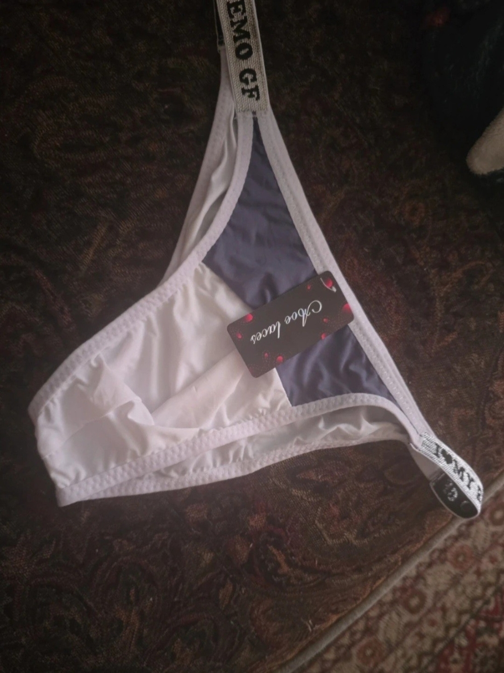 Men's  White & Gray Bikini Brief with Emo GF Writing NWT
